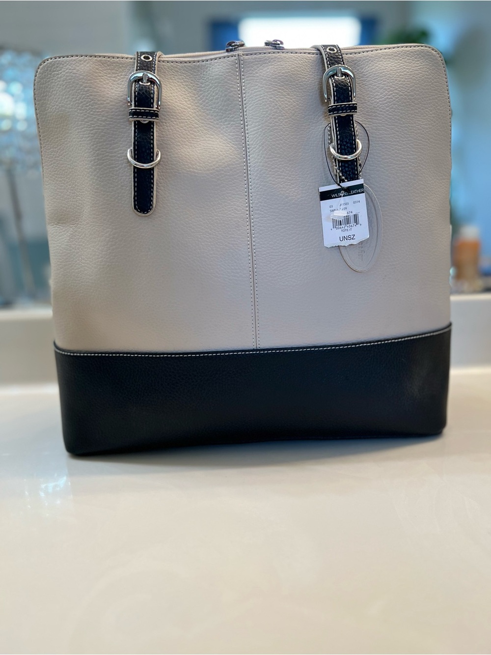 Wilsons Leather Two-Tone Cream and Black Tote
